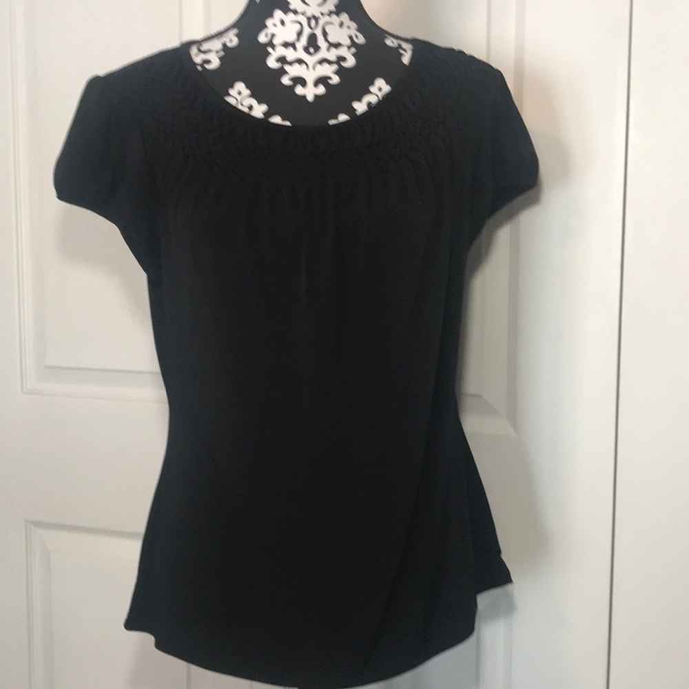 Black Jersey Knit Cap Sleeve Top